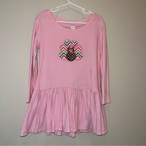 Girls Pink Long Sleeve Thanksgiving Dress with Embroidered Turkey